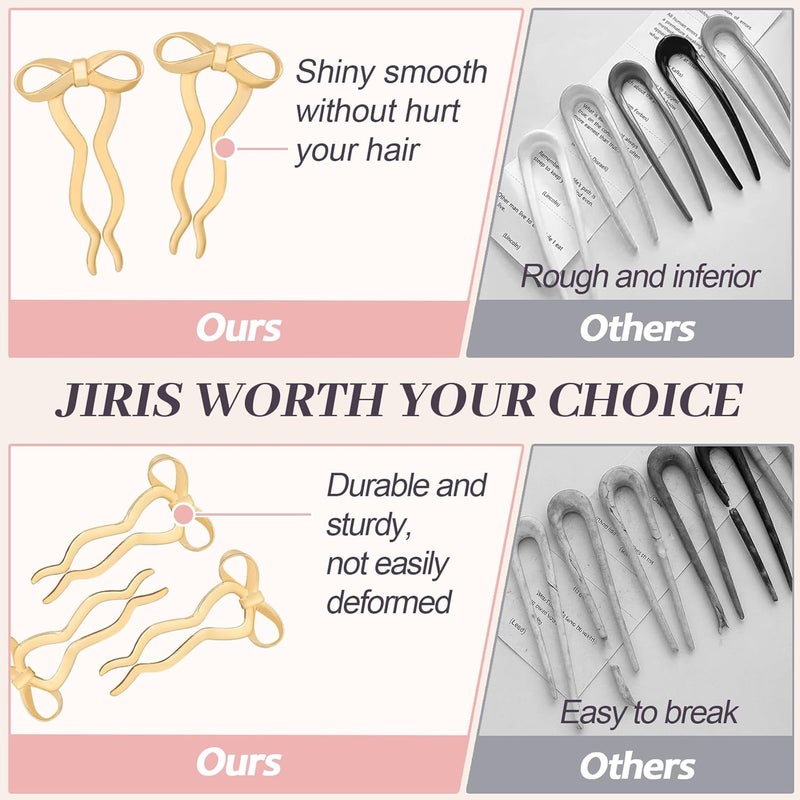 JIRIS 2PCS 5.5Inch Bow French Hair Pins Large U-Shaped Pins for Women and Girls Fashion Metal Hair Pin French Twist Hair Pins for Buns, Updos,Stylish and Functional(set5-gold) - Image 3